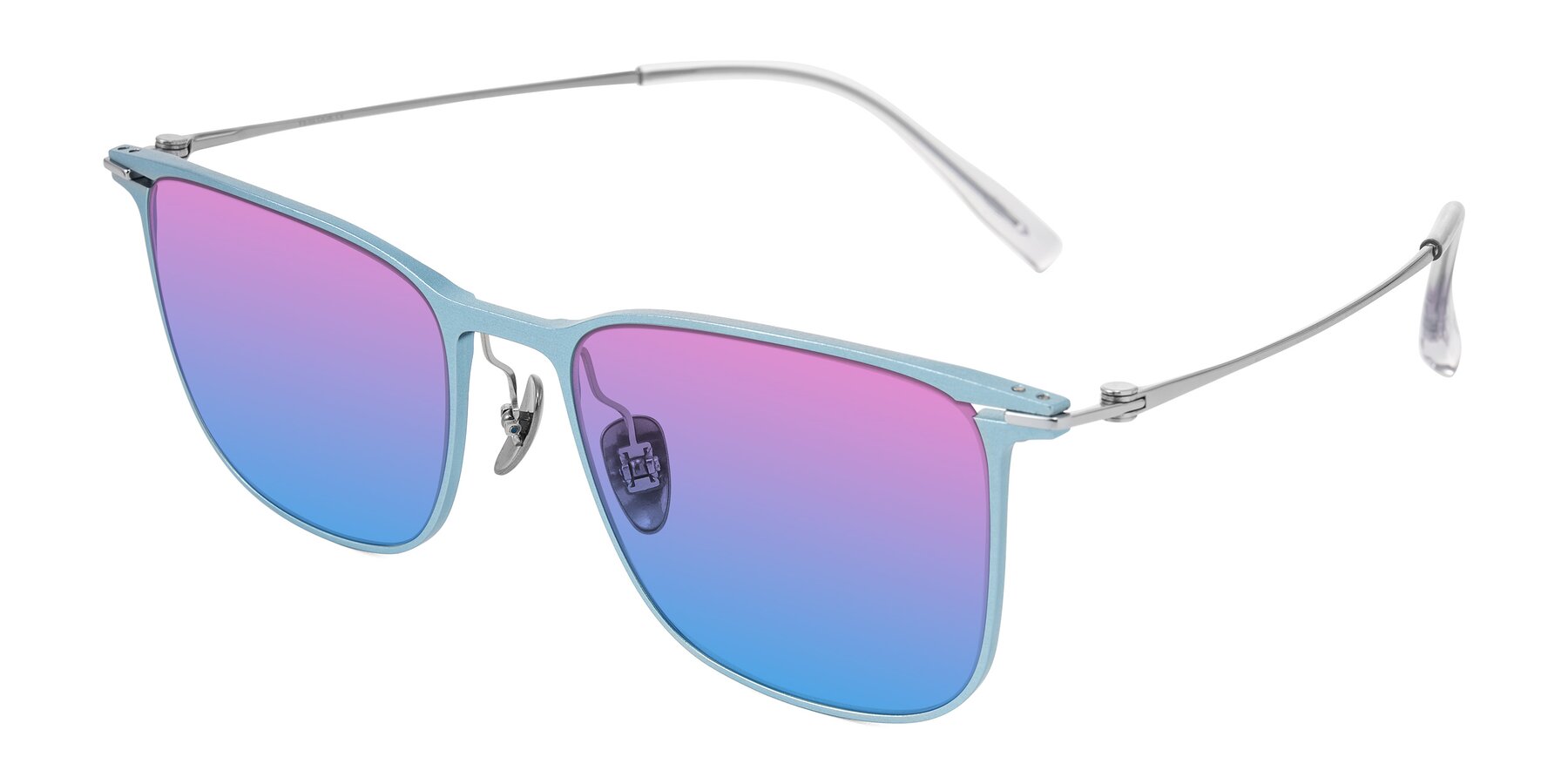Angle of Moua in Pastel Blue/Silver with Pink / Blue Gradient Lenses