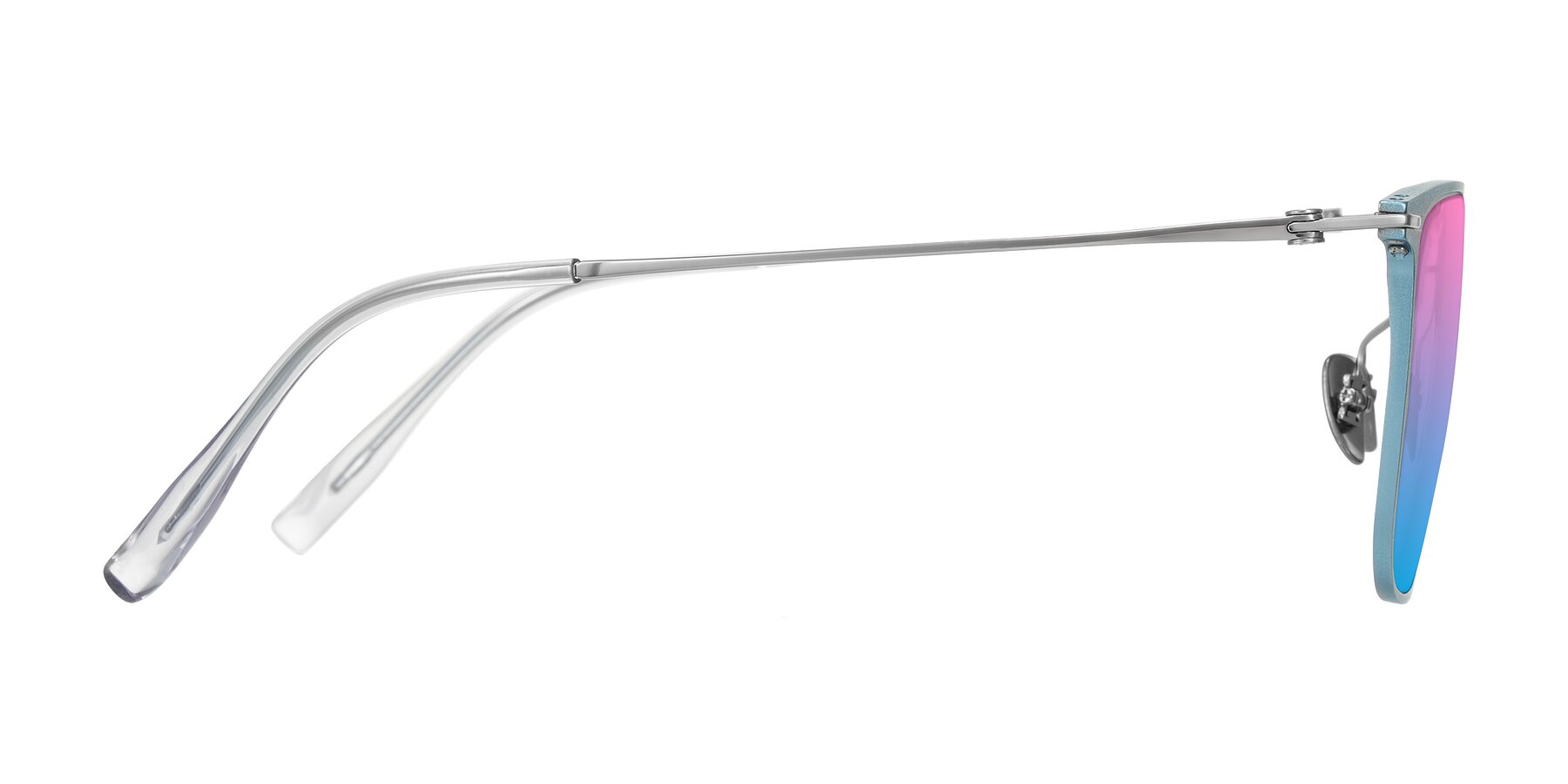 Side of Moua in Pastel Blue/Silver with Pink / Blue Gradient Lenses