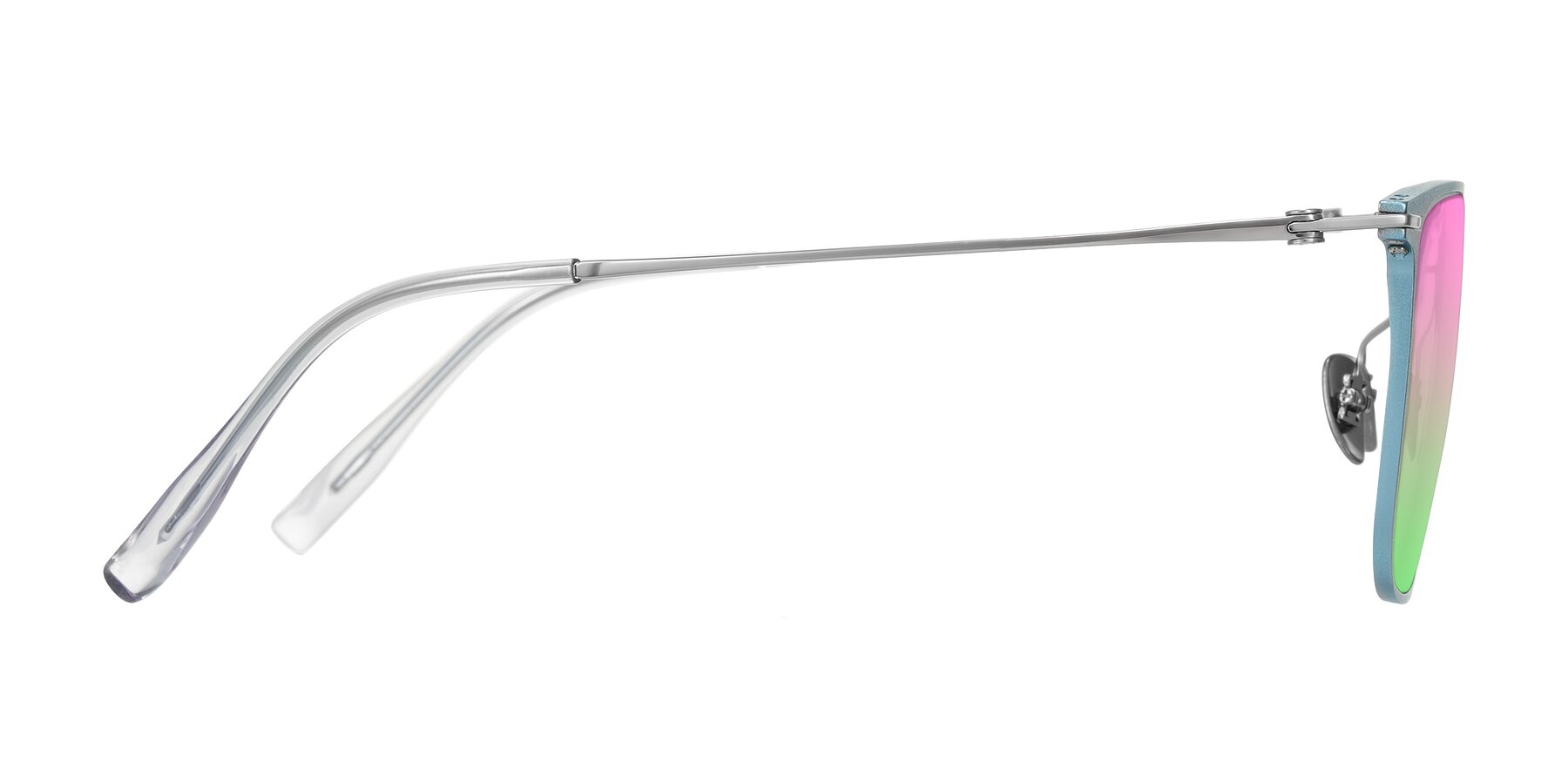 Side of Moua in Pastel Blue/Silver with Pink / Green Gradient Lenses