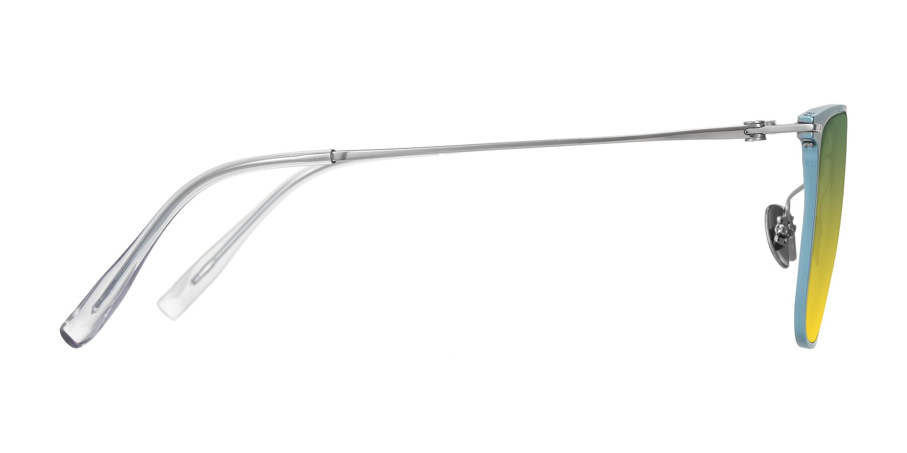 Side of Moua in Pastel Blue/Silver with Green / Yellow Gradient Lenses