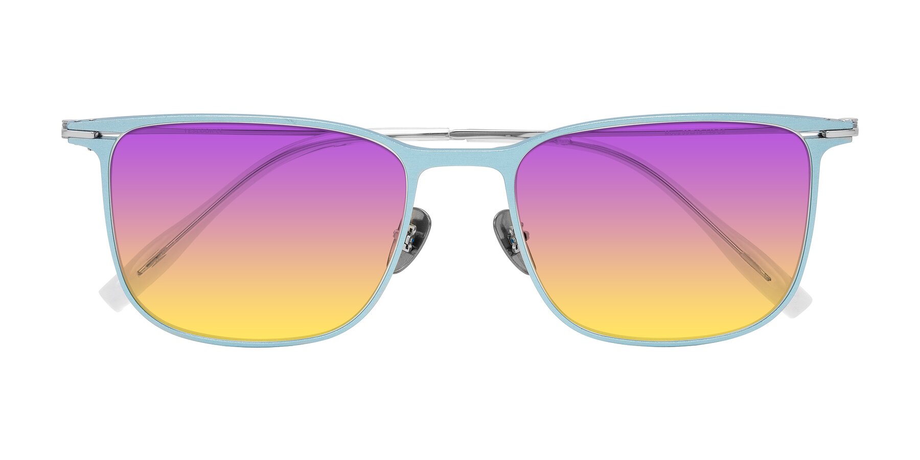 Folded Front of Moua in Pastel Blue/Silver with Purple / Yellow Gradient Lenses