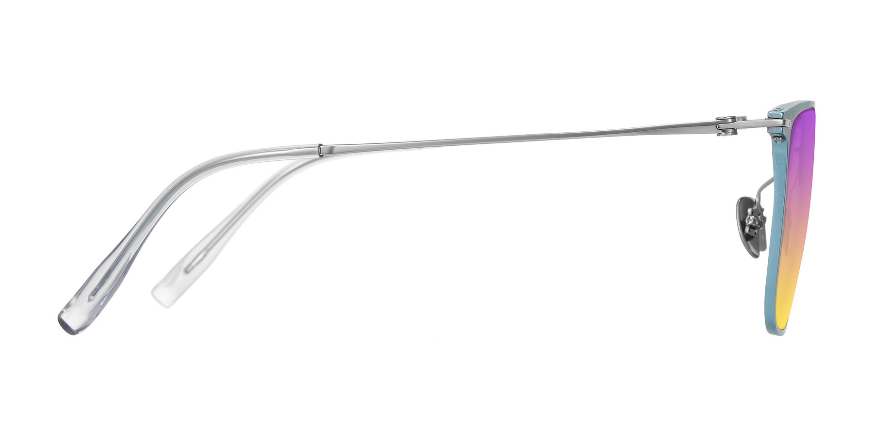 Side of Moua in Pastel Blue/Silver with Purple / Yellow Gradient Lenses