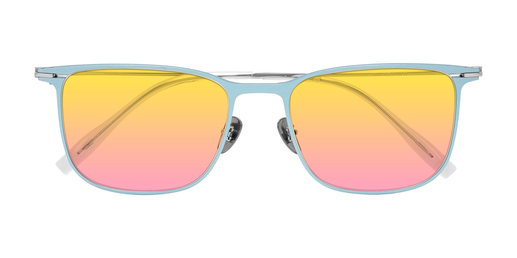 Folded Front of Moua in Pastel Blue/Silver with Yellow / Pink Gradient Lenses