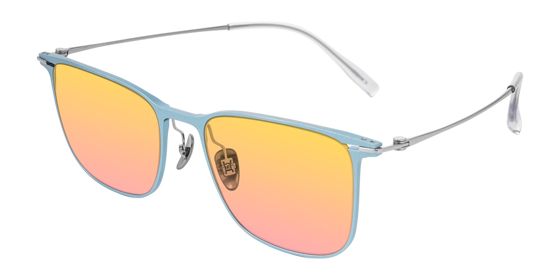 Angle of Moua in Pastel Blue/Silver with Yellow / Pink Gradient Lenses