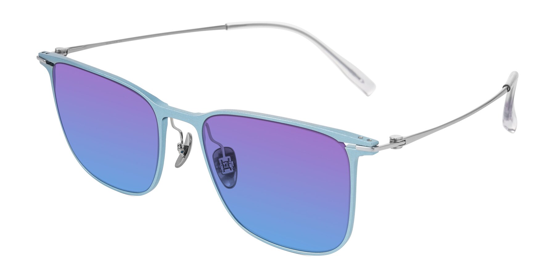 Angle of Moua in Pastel Blue/Silver with Purple / Blue Gradient Lenses