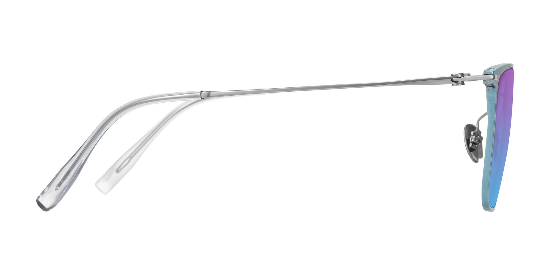 Side of Moua in Pastel Blue/Silver with Purple / Blue Gradient Lenses