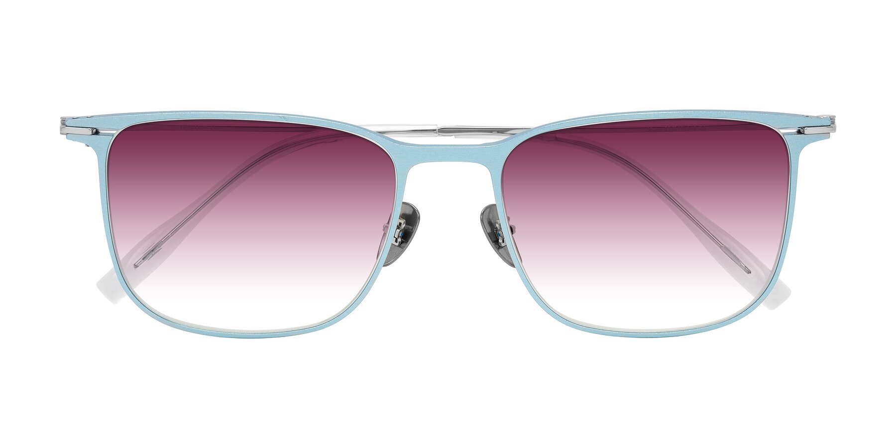 Folded Front of Moua in Pastel Blue/Silver with Wine Gradient Lenses