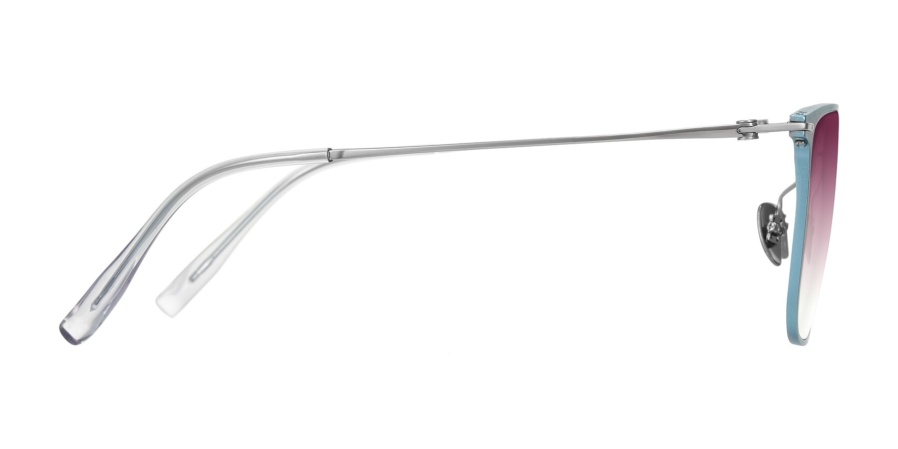 Side of Moua in Pastel Blue/Silver with Wine Gradient Lenses
