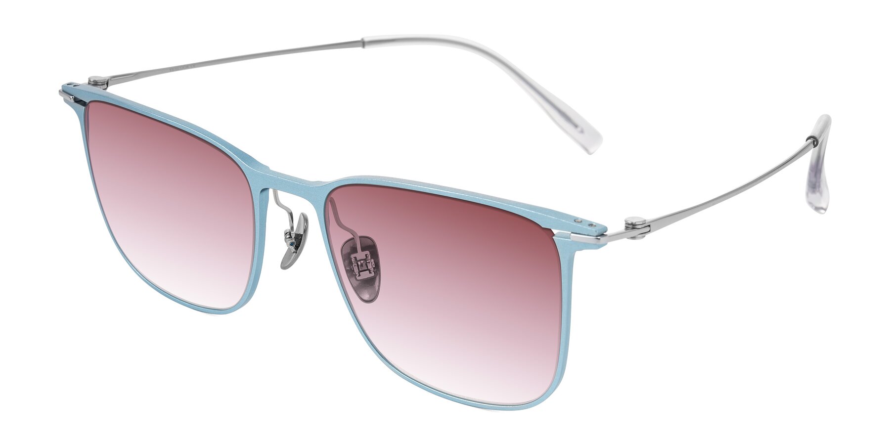 Angle of Moua in Pastel Blue/Silver with Garnet Gradient Lenses