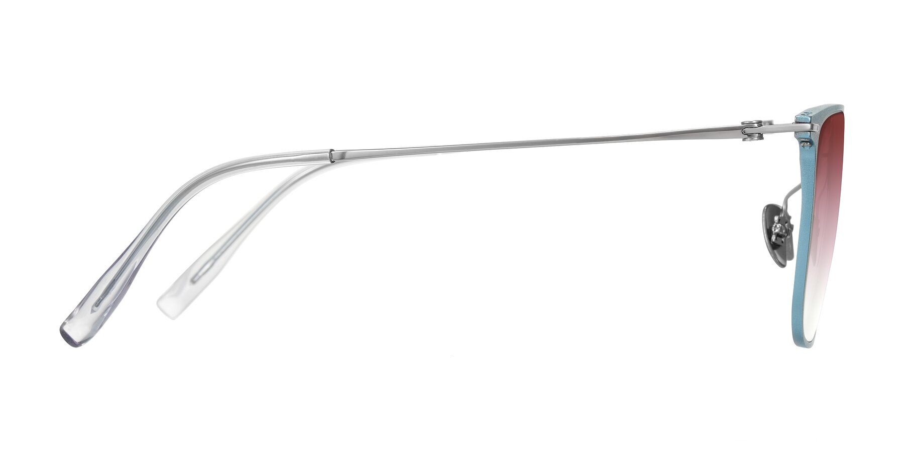 Side of Moua in Pastel Blue/Silver with Garnet Gradient Lenses