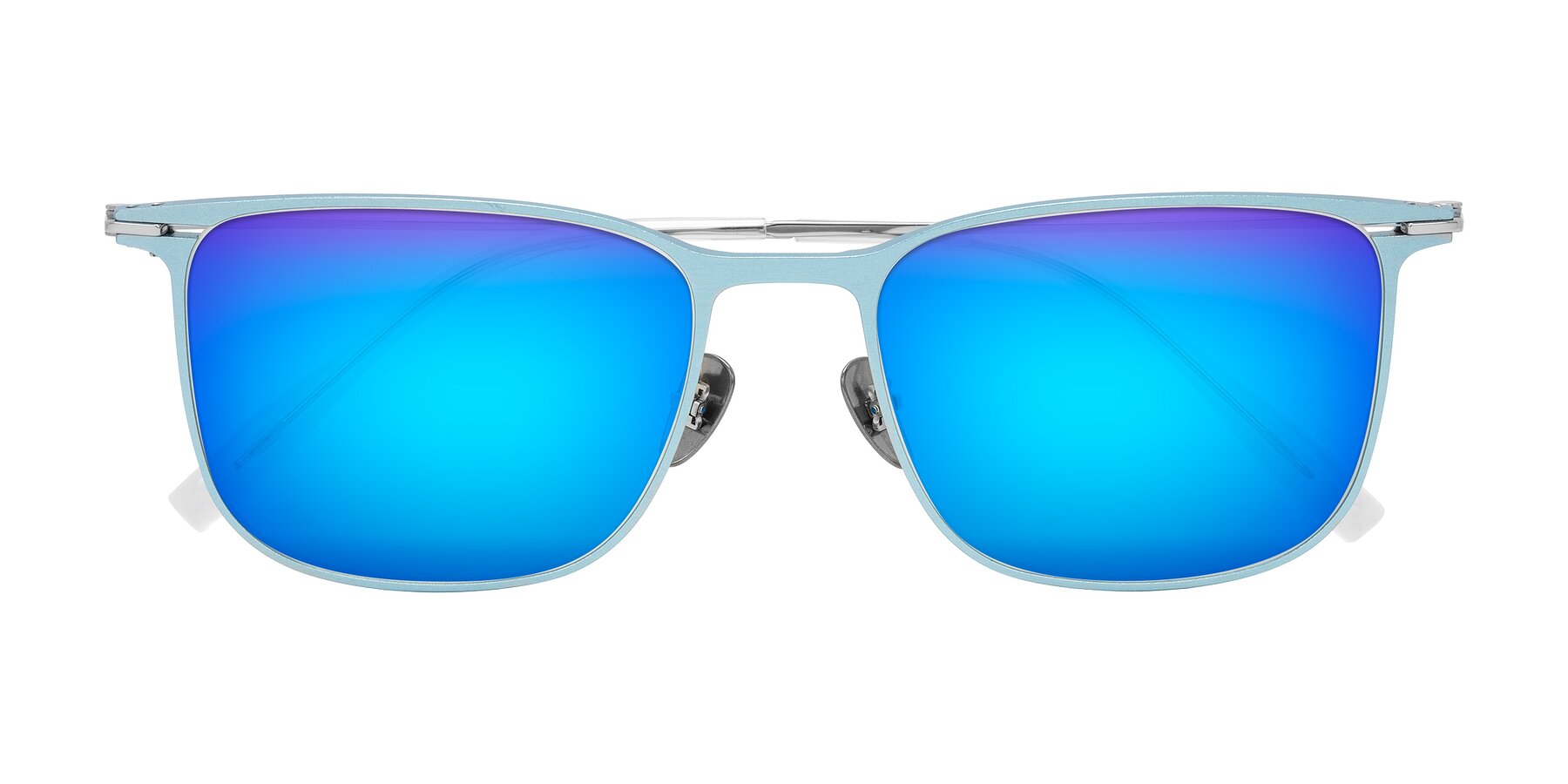 Folded Front of Moua in Pastel Blue/Silver with Blue Mirrored Lenses