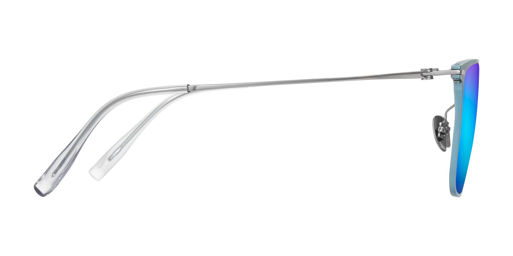 Side of Moua in Pastel Blue/Silver with Blue Mirrored Lenses