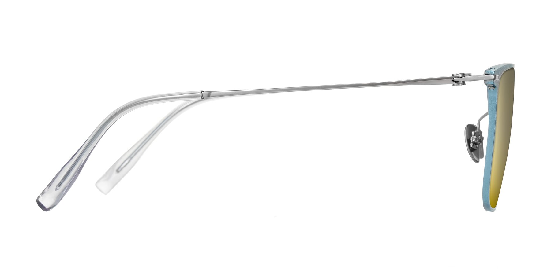 Side of Moua in Pastel Blue/Silver with Gold Mirrored Lenses