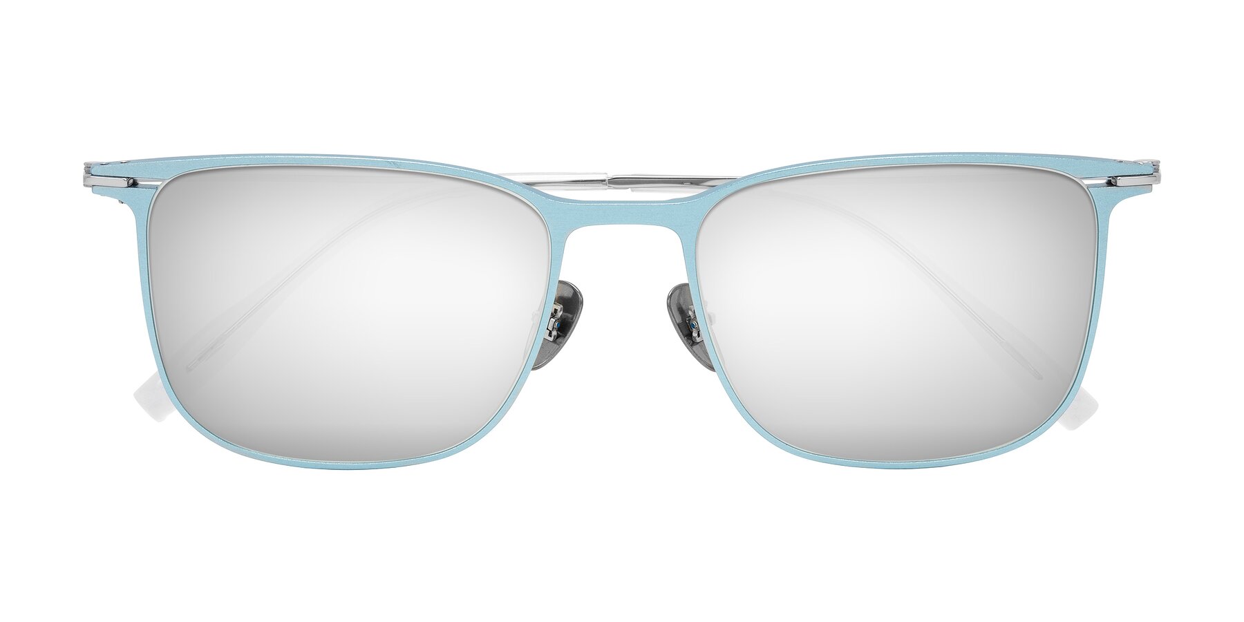 Folded Front of Moua in Pastel Blue/Silver with Silver Mirrored Lenses
