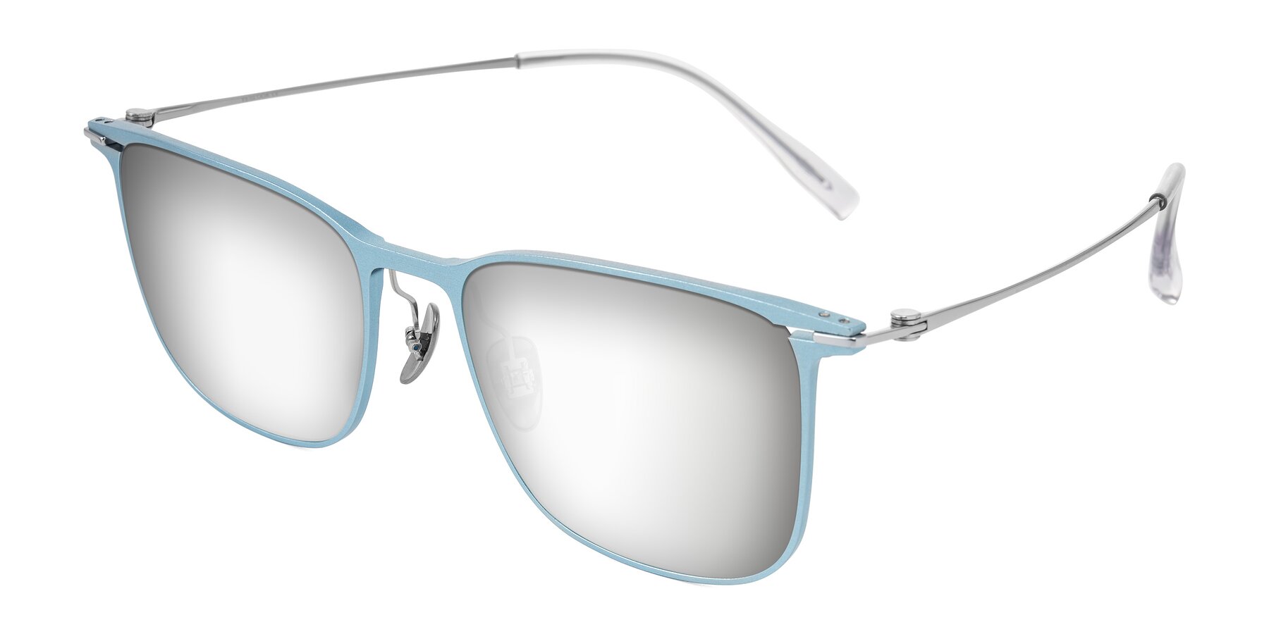Angle of Moua in Pastel Blue/Silver with Silver Mirrored Lenses