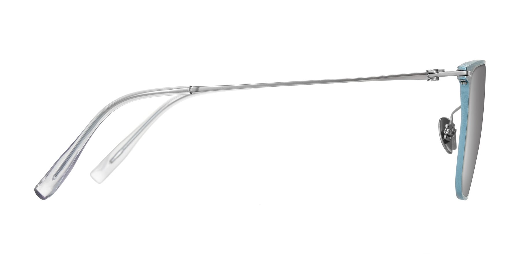 Side of Moua in Pastel Blue/Silver with Silver Mirrored Lenses