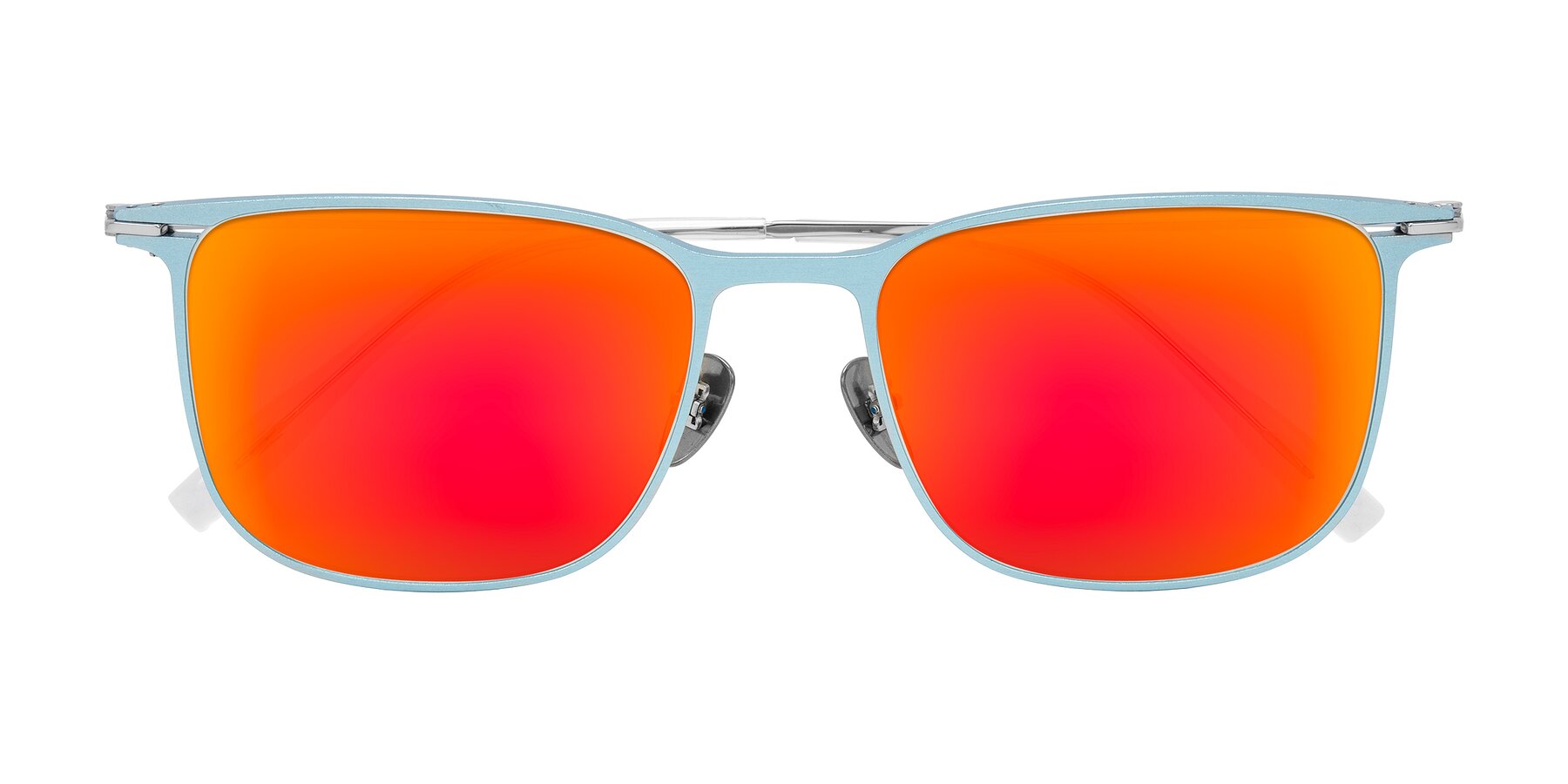 Folded Front of Moua in Pastel Blue/Silver with Red Gold Mirrored Lenses