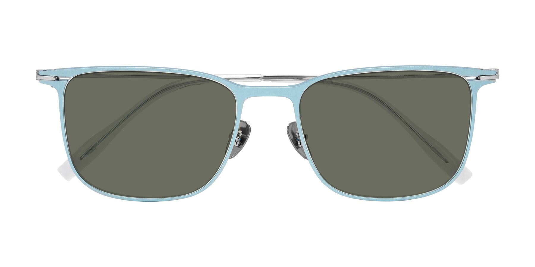 Folded Front of Moua in Pastel Blue/Silver with Gray Polarized Lenses