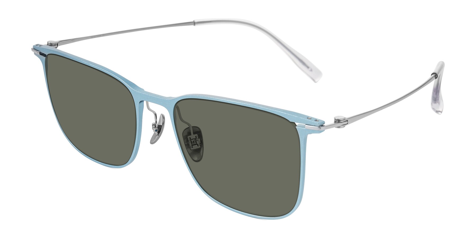 Angle of Moua in Pastel Blue/Silver with Gray Polarized Lenses