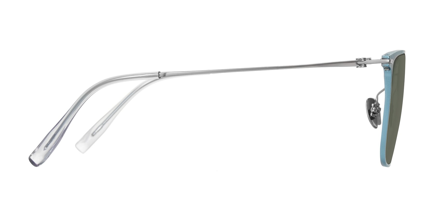 Side of Moua in Pastel Blue/Silver with Gray Polarized Lenses
