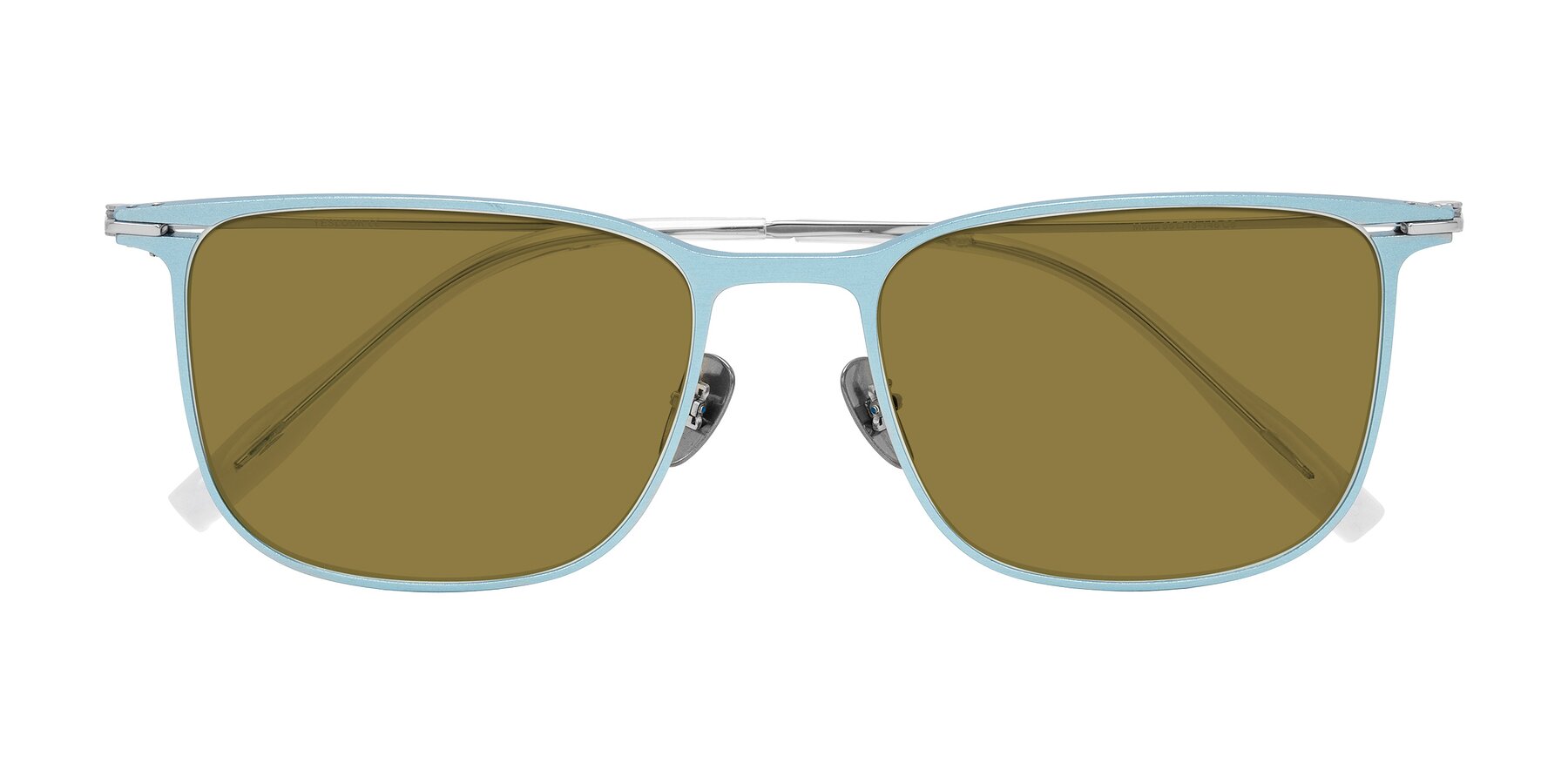 Folded Front of Moua in Pastel Blue/Silver with Brown Polarized Lenses