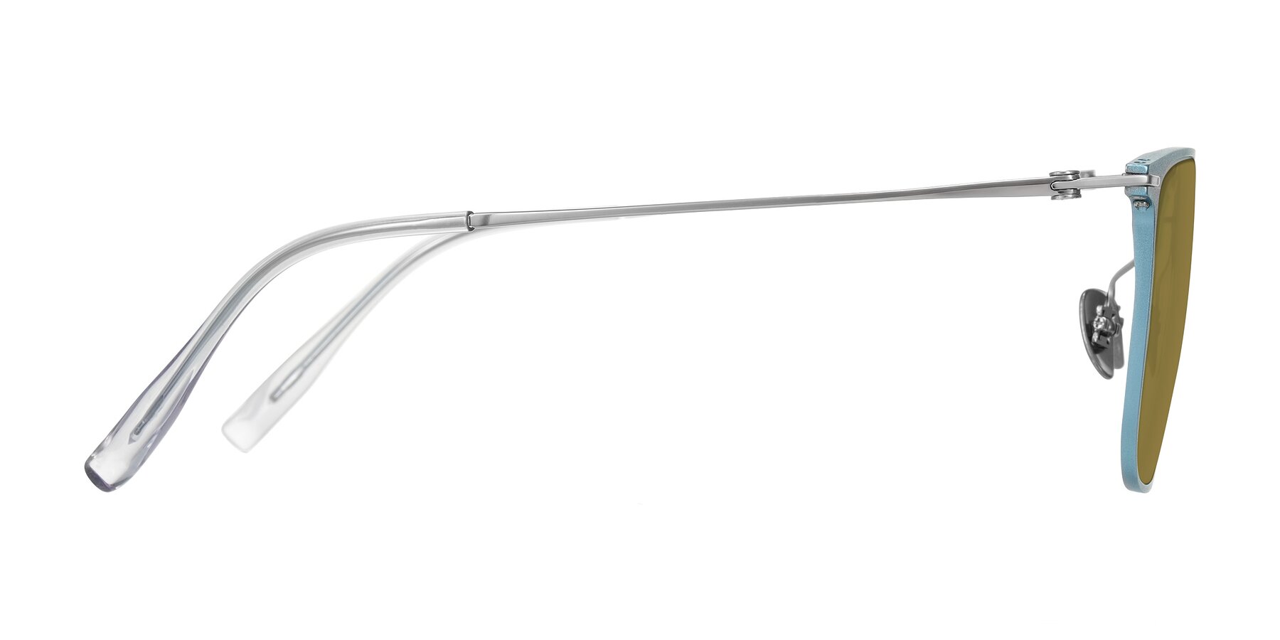 Side of Moua in Pastel Blue/Silver with Brown Polarized Lenses