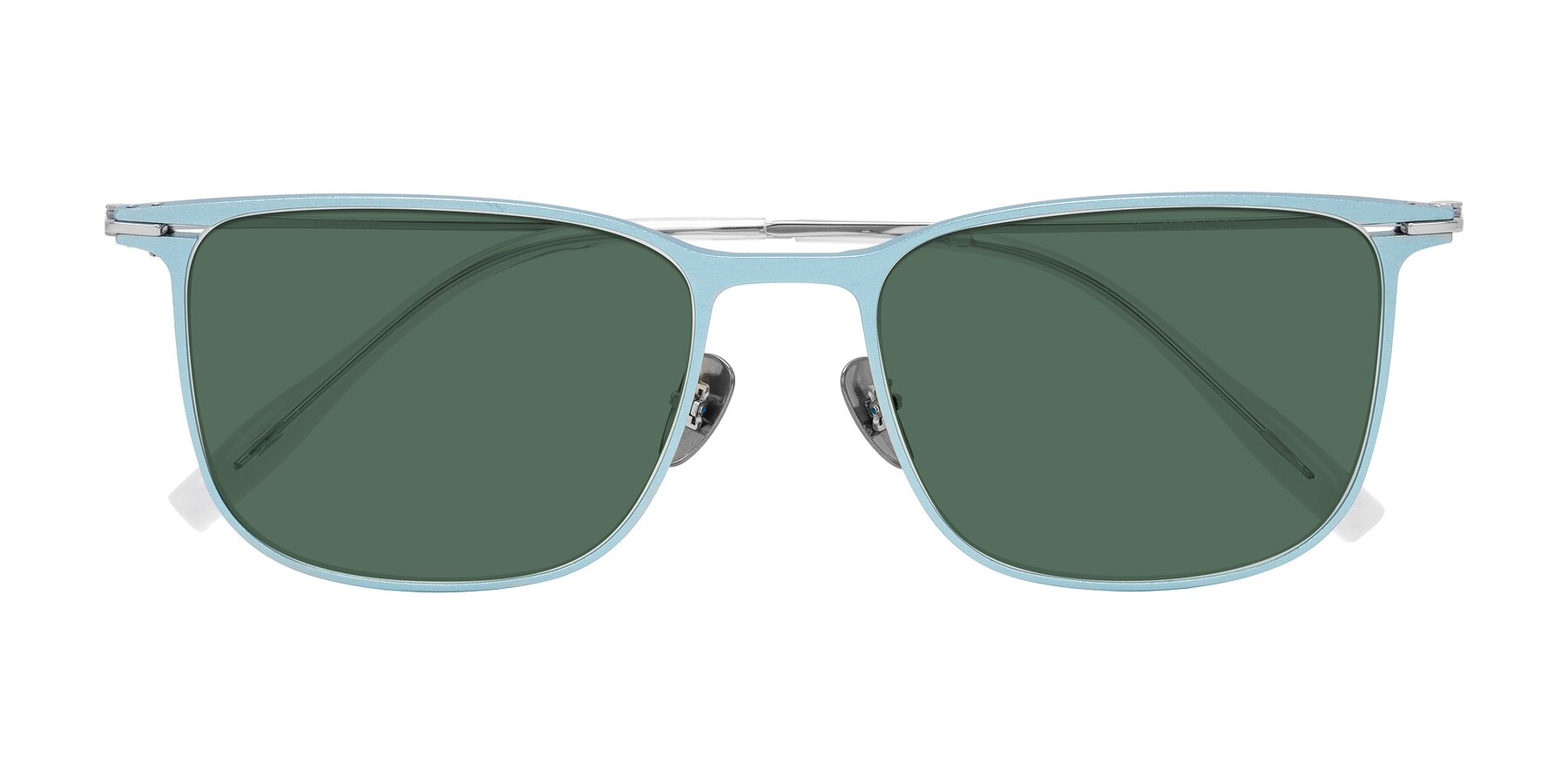 Folded Front of Moua in Pastel Blue/Silver with Green Polarized Lenses