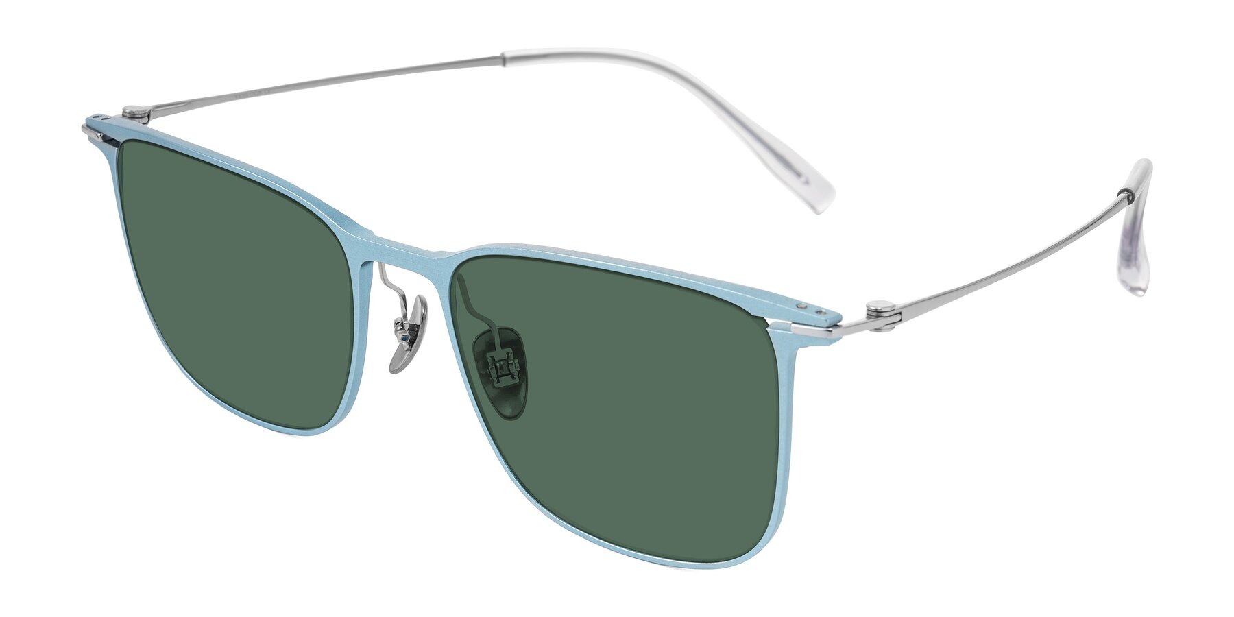 Angle of Moua in Pastel Blue/Silver with Green Polarized Lenses