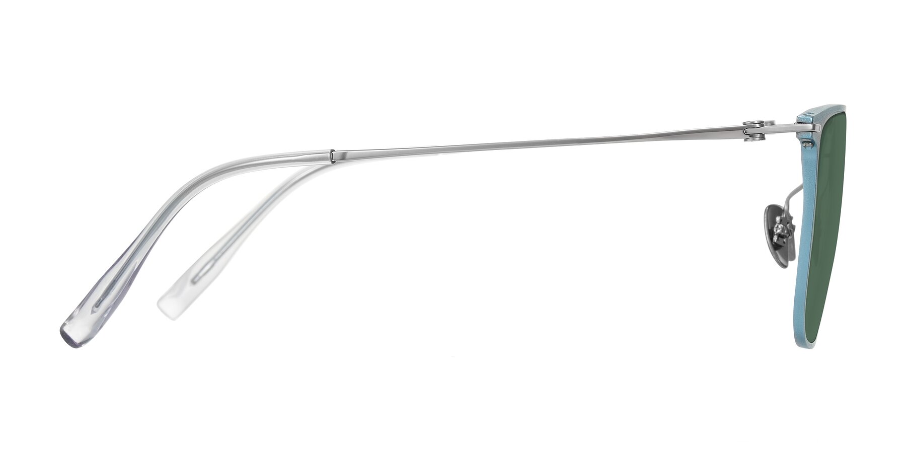 Side of Moua in Pastel Blue/Silver with Green Polarized Lenses