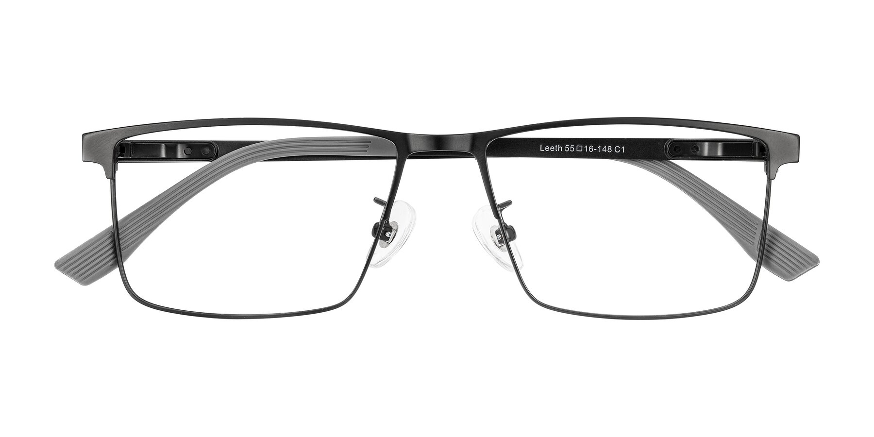 Folded Front of Leeth in Black with Clear Eyeglass Lenses