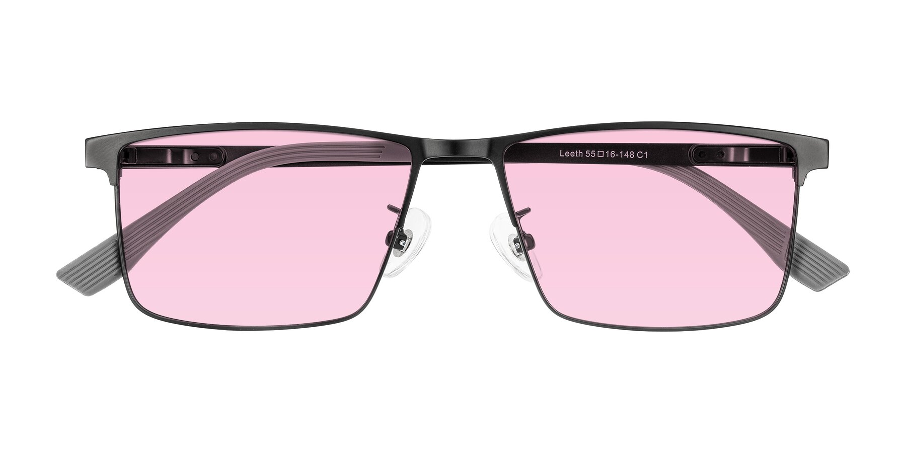 Folded Front of Leeth in Black with Light Pink Tinted Lenses