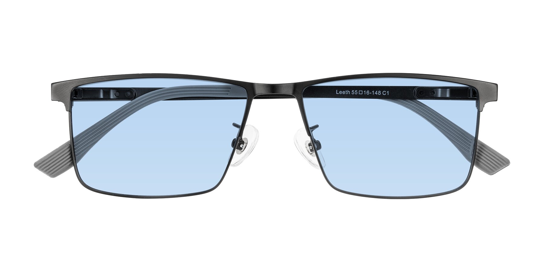 Folded Front of Leeth in Black with Light Blue Tinted Lenses