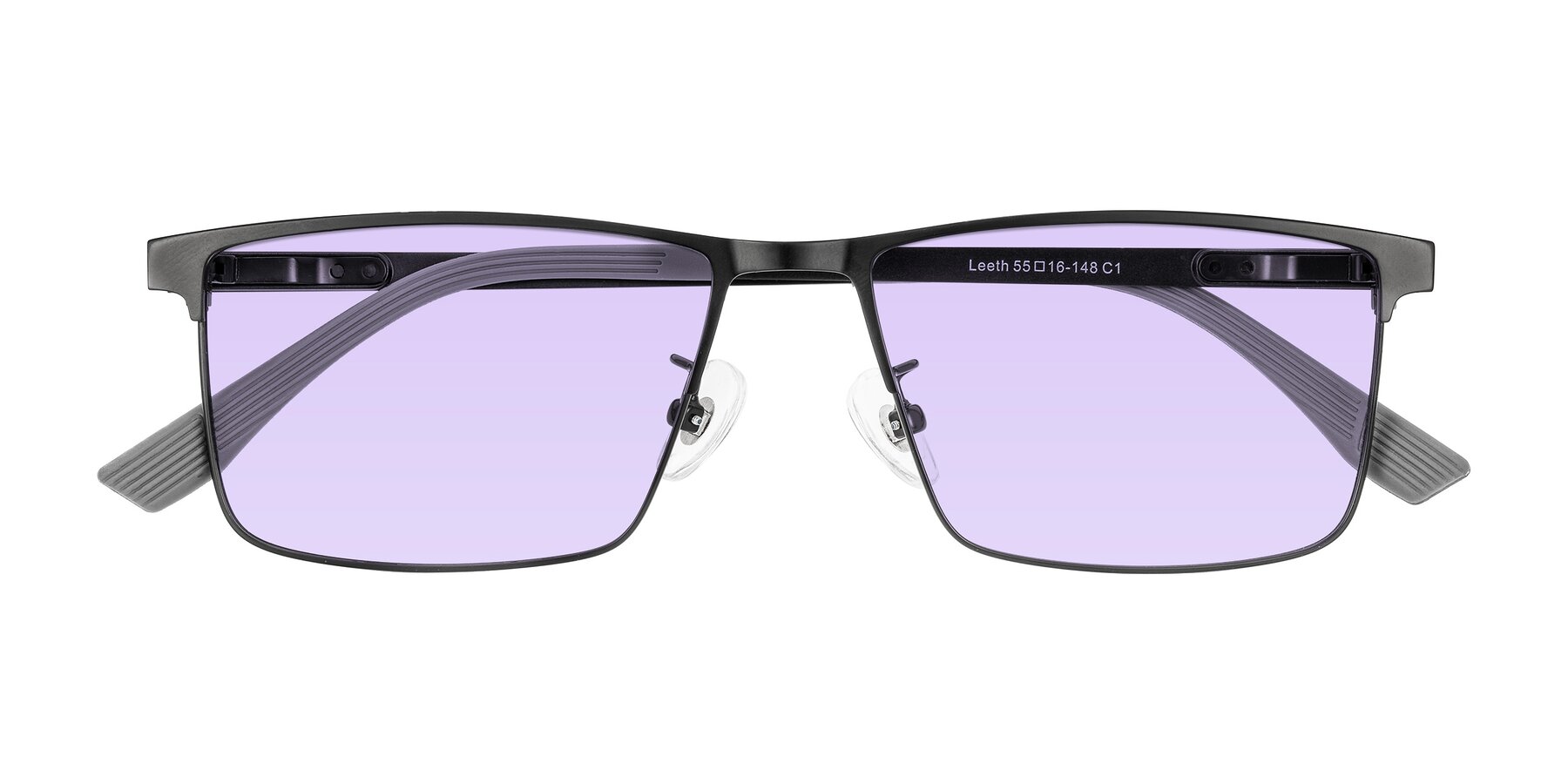 Folded Front of Leeth in Black with Light Purple Tinted Lenses