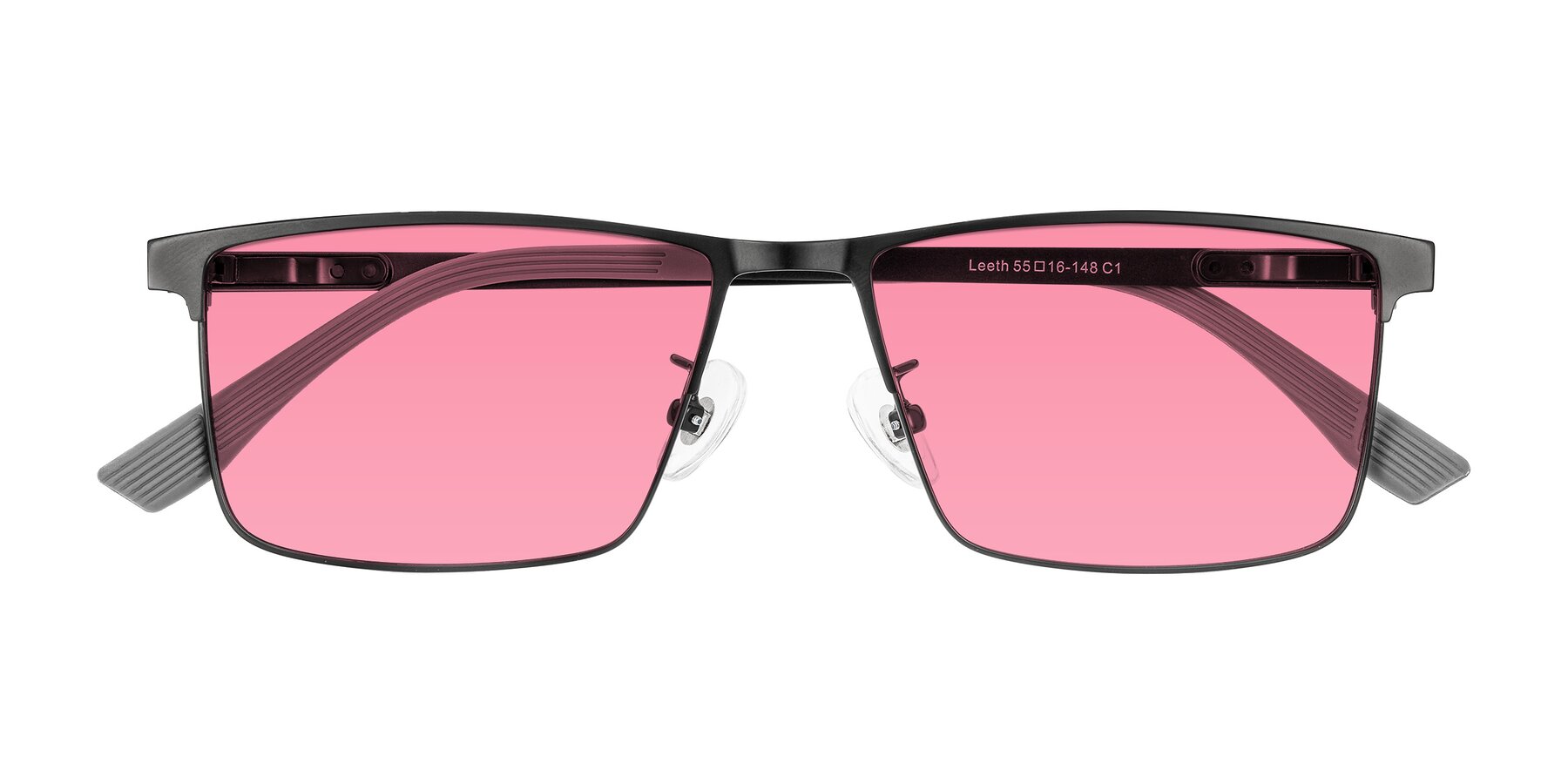 Folded Front of Leeth in Black with Pink Tinted Lenses
