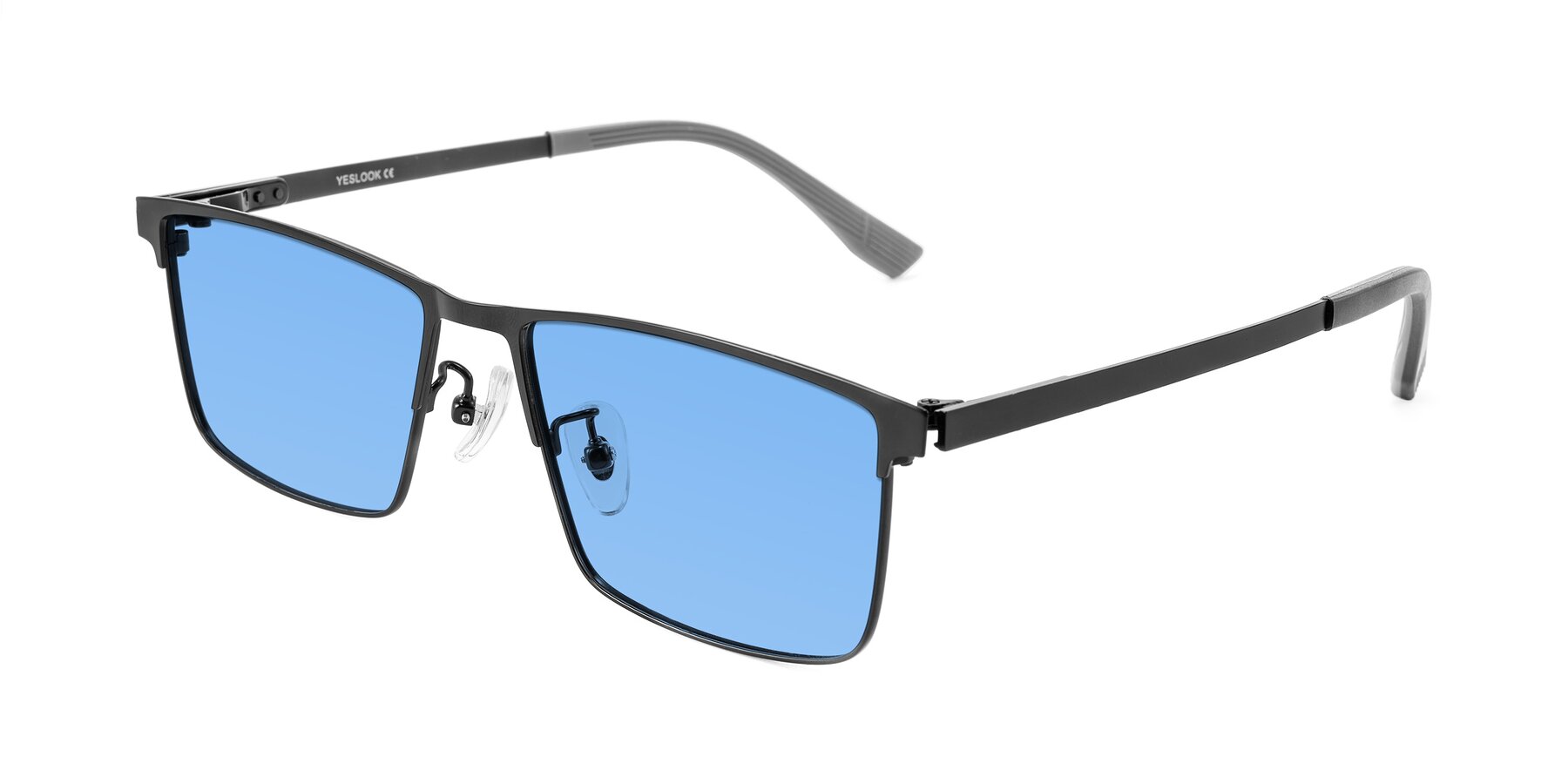 Angle of Leeth in Black with Medium Blue Tinted Lenses