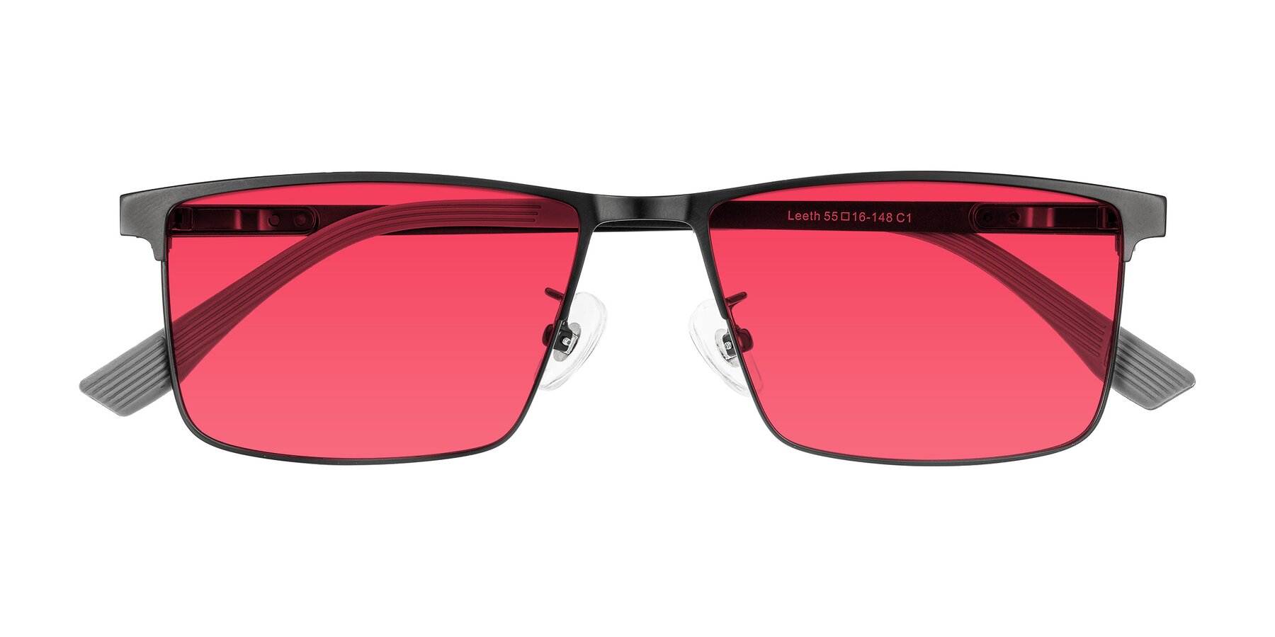 Folded Front of Leeth in Black with Red Tinted Lenses
