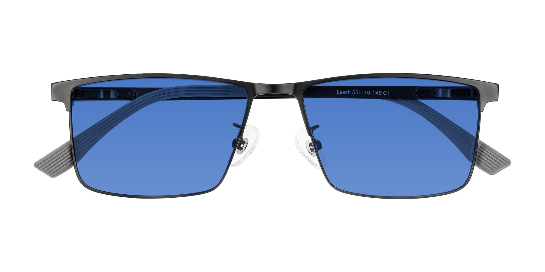 Folded Front of Leeth in Black with Blue Tinted Lenses