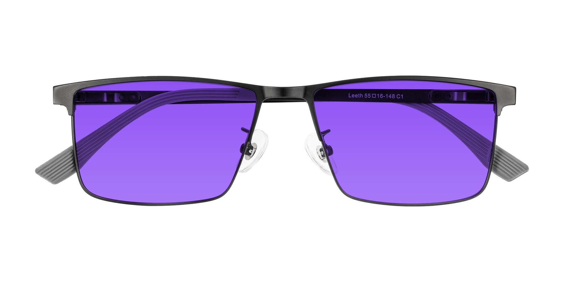 Folded Front of Leeth in Black with Purple Tinted Lenses