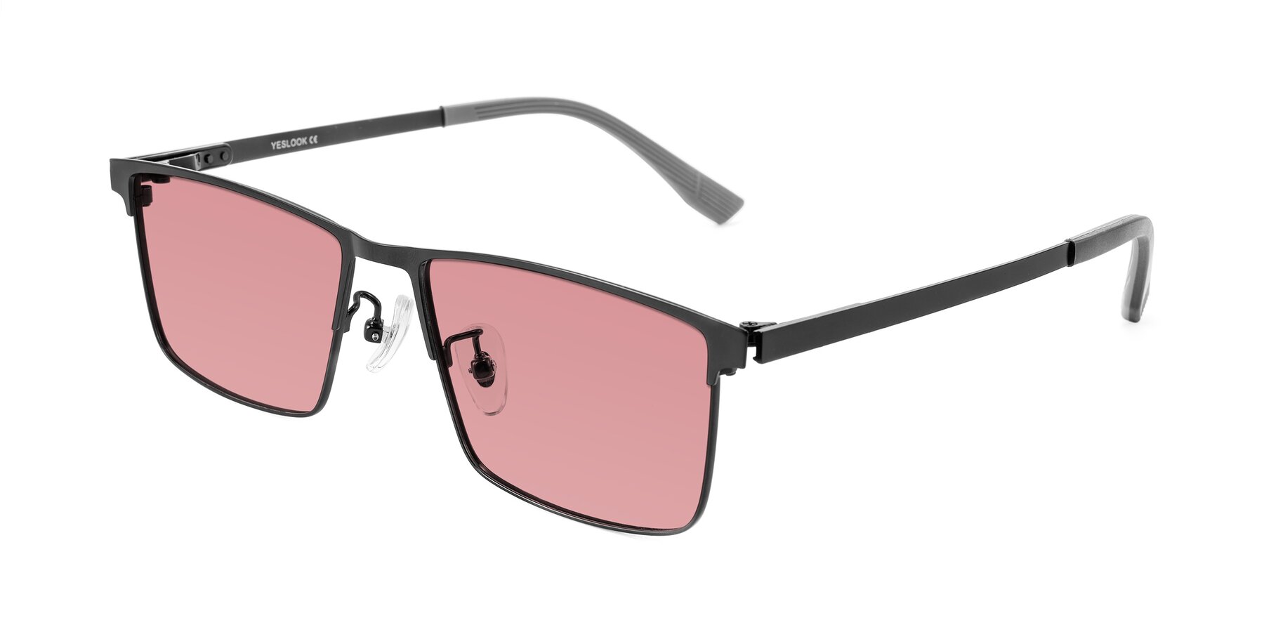 Angle of Leeth in Black with Medium Garnet Tinted Lenses