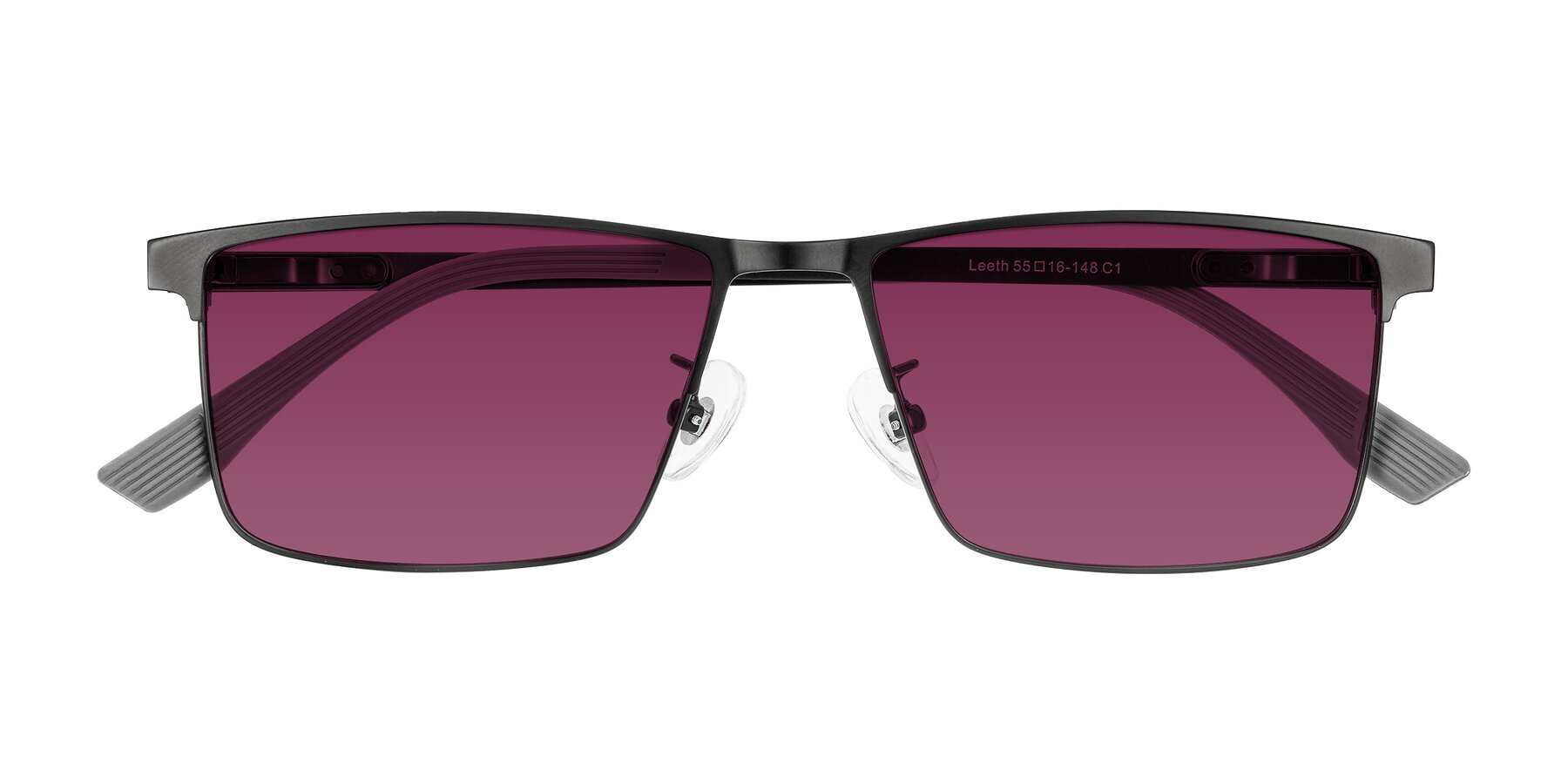 Folded Front of Leeth in Black with Wine Tinted Lenses