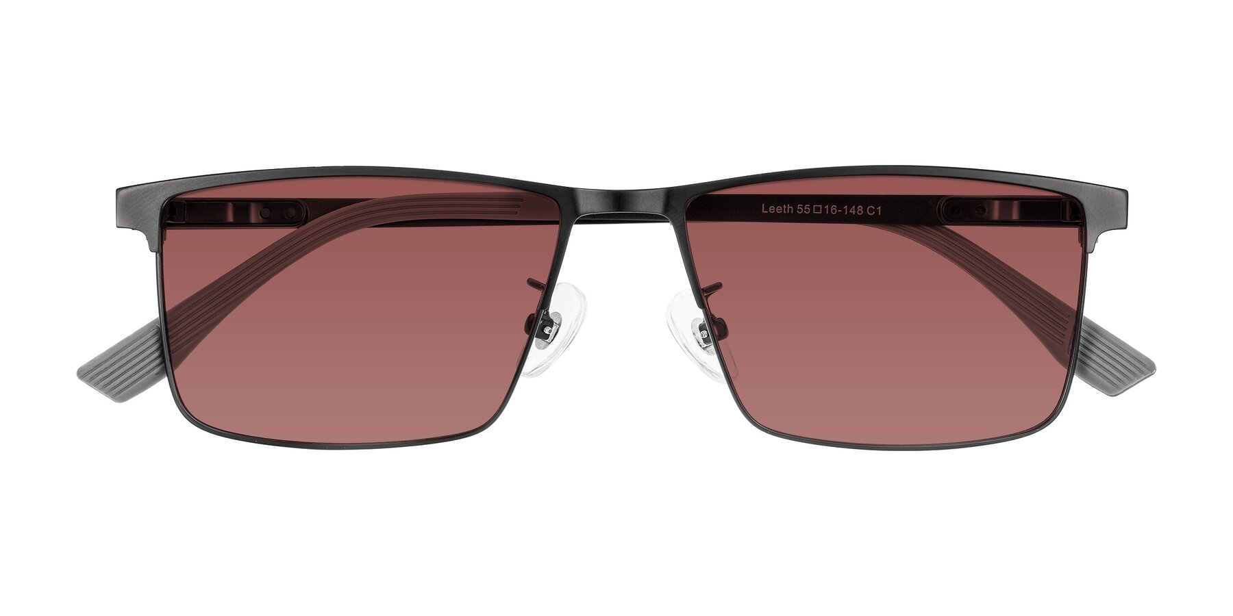 Folded Front of Leeth in Black with Garnet Tinted Lenses