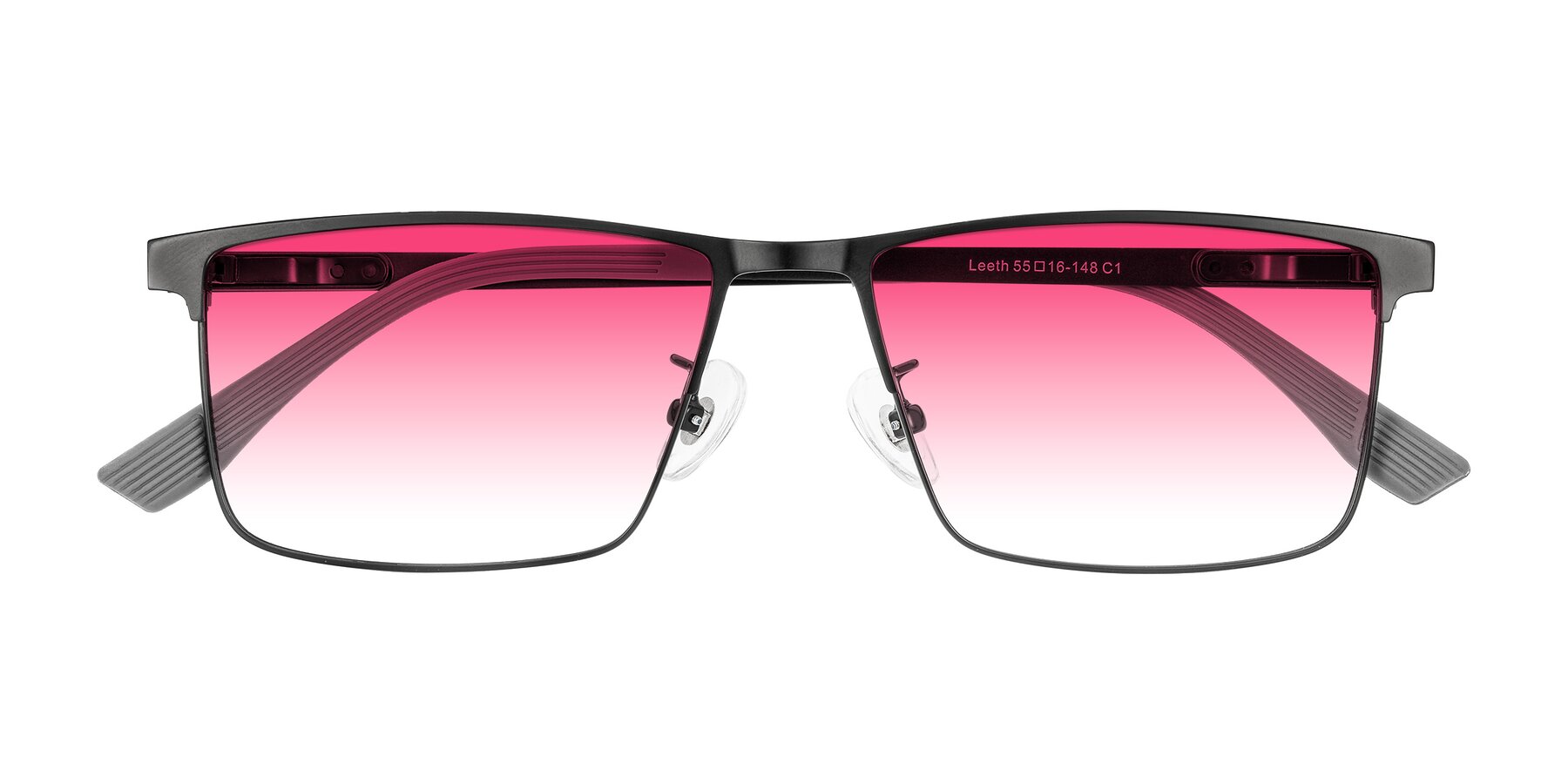 Folded Front of Leeth in Black with Pink Gradient Lenses