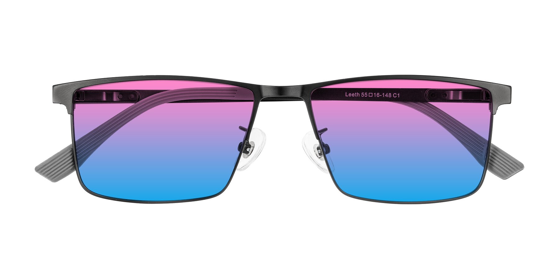 Folded Front of Leeth in Black with Pink / Blue Gradient Lenses