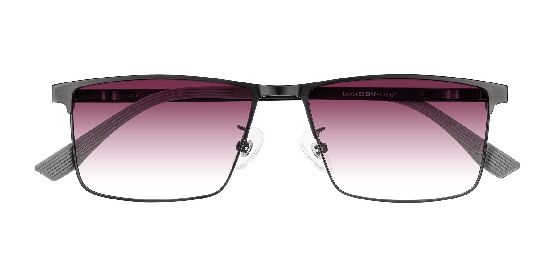 Folded Front of Leeth in Black with Wine Gradient Lenses