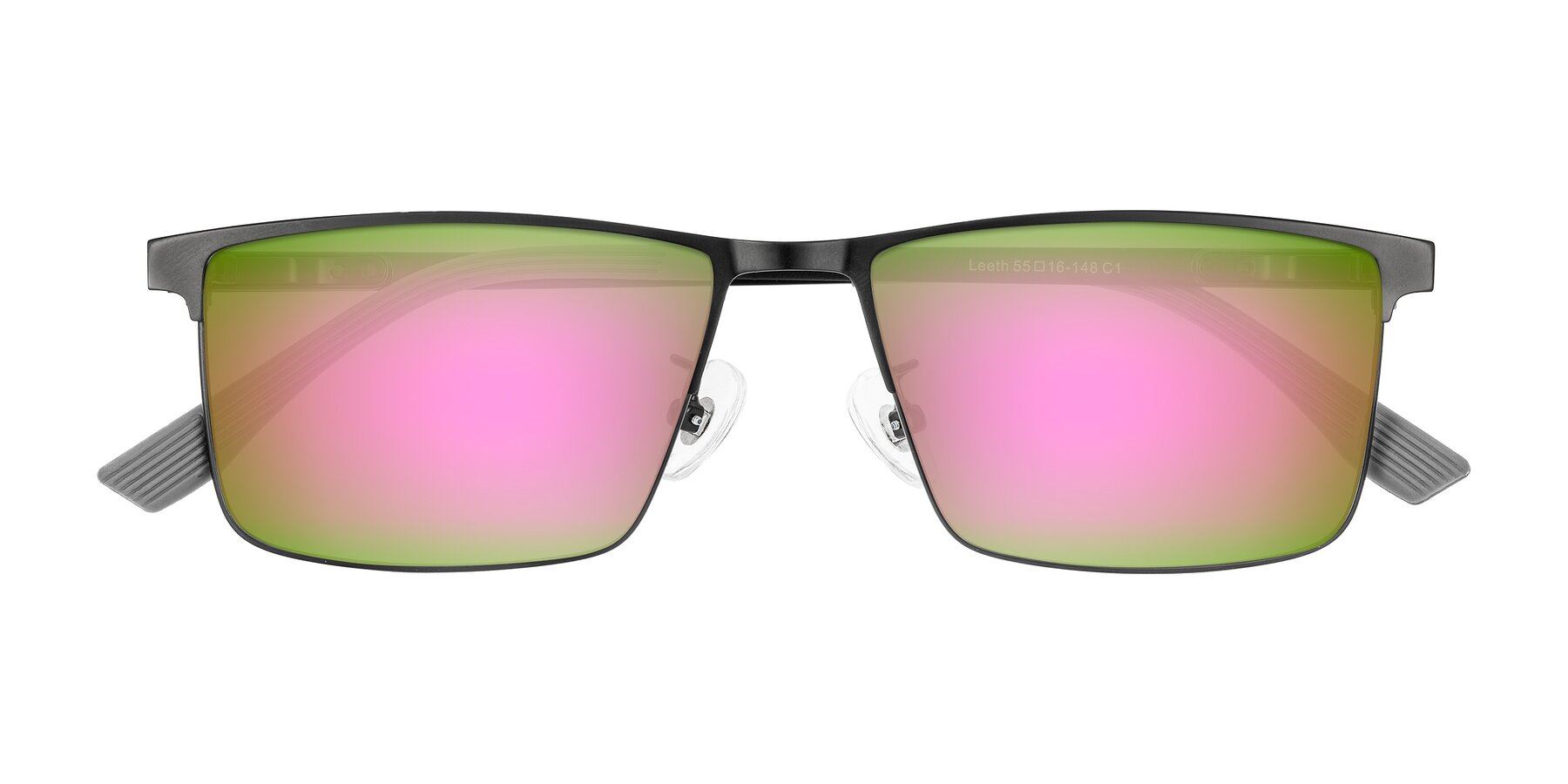 Folded Front of Leeth in Black with Pink Mirrored Lenses