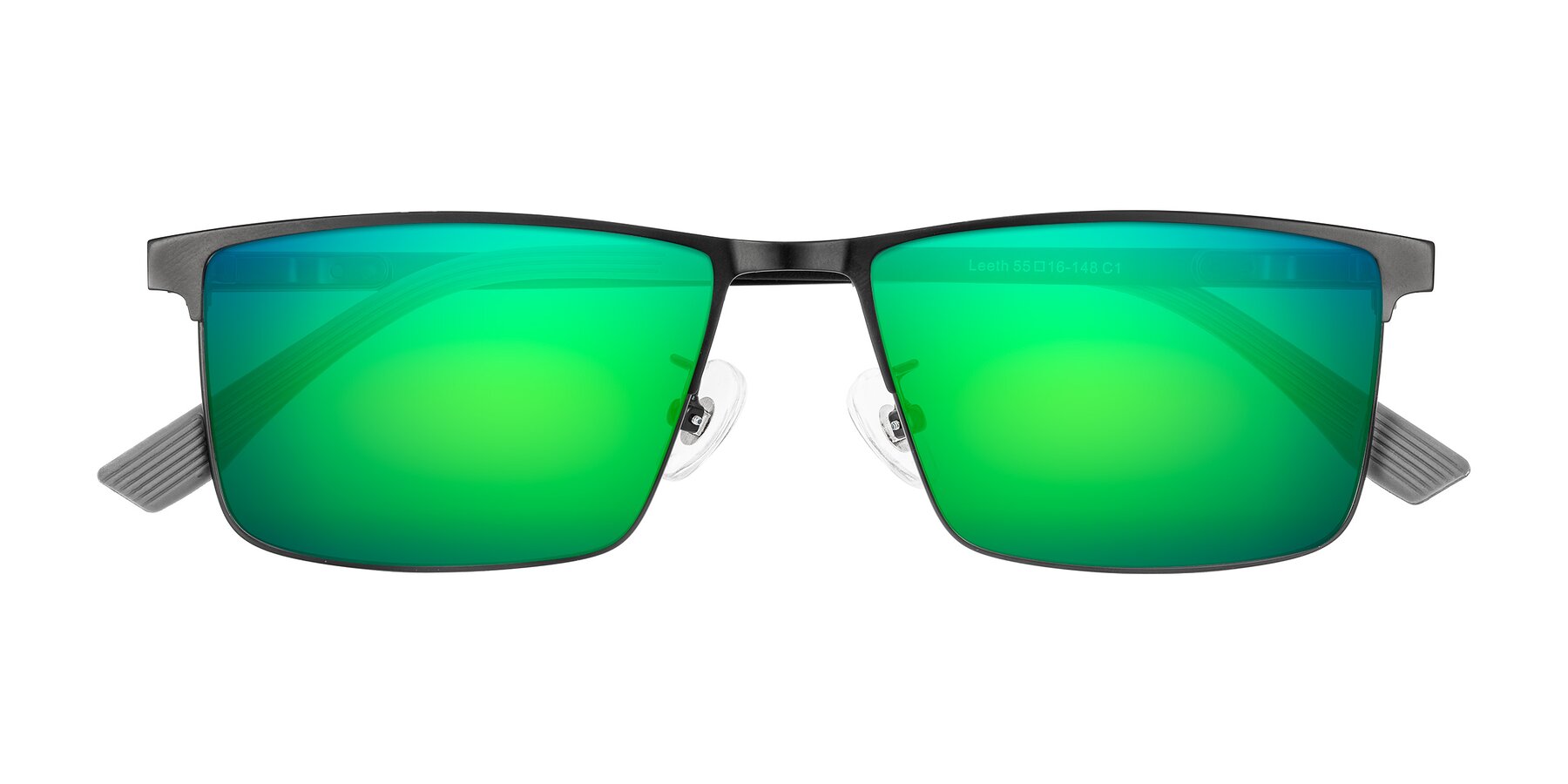 Folded Front of Leeth in Black with Green Mirrored Lenses
