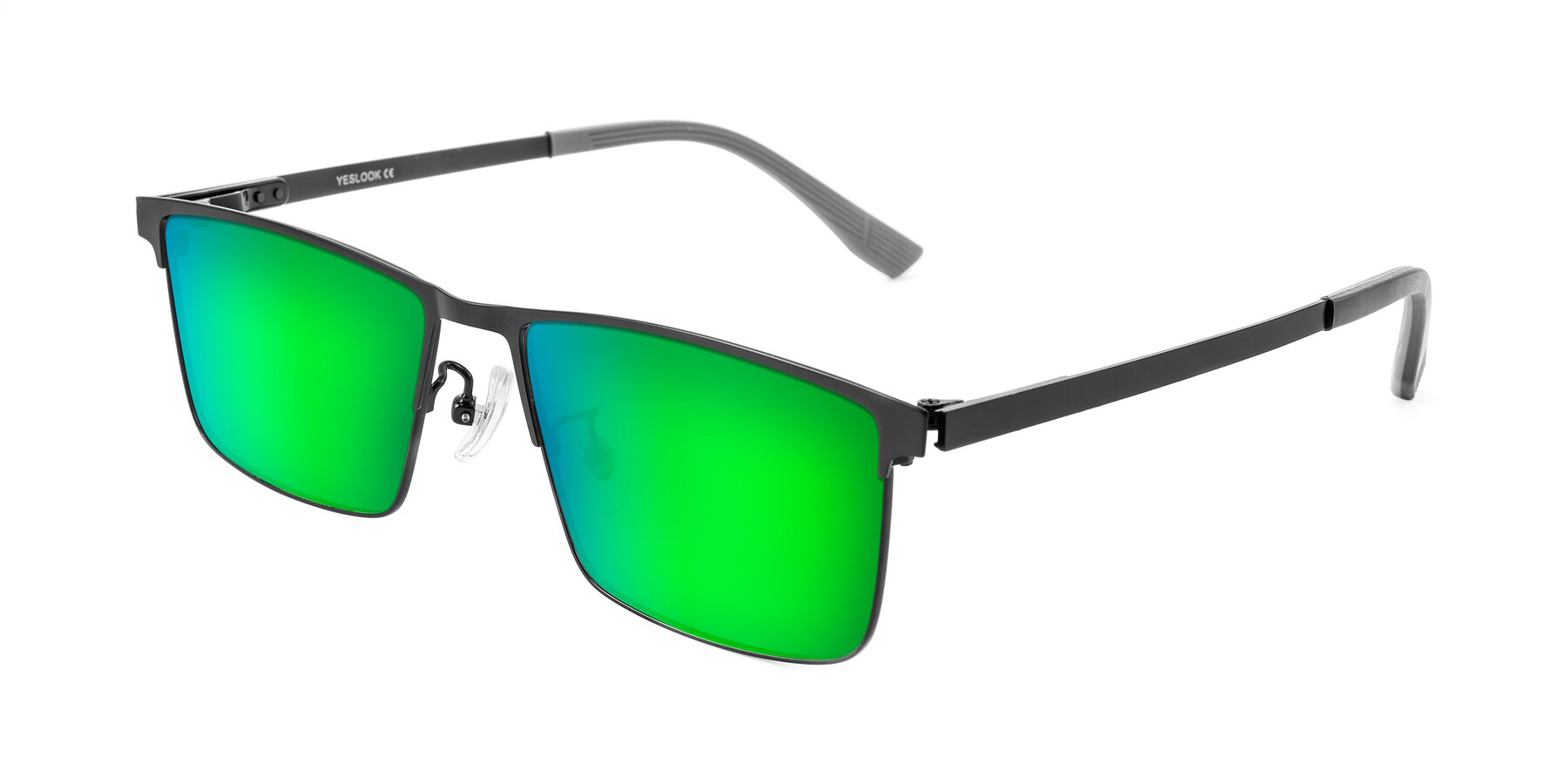 Angle of Leeth in Black with Green Mirrored Lenses