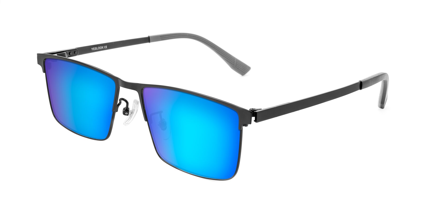 Angle of Leeth in Black with Blue Mirrored Lenses