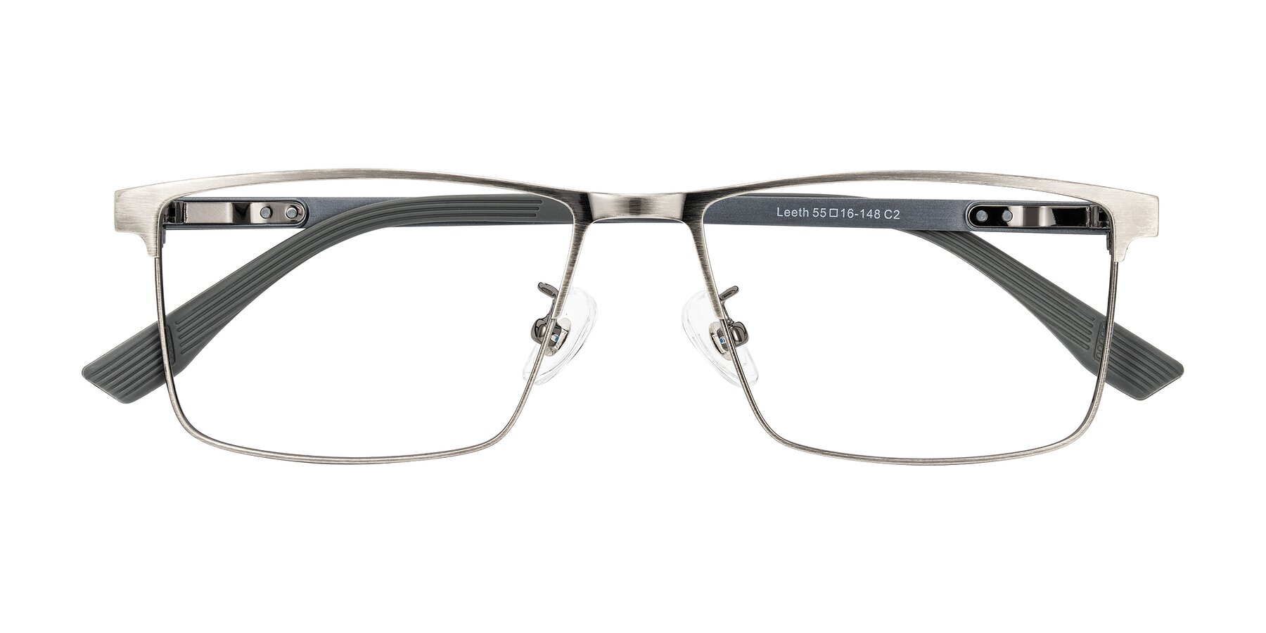 Folded Front of Leeth in Brushed Silver with Clear Eyeglass Lenses