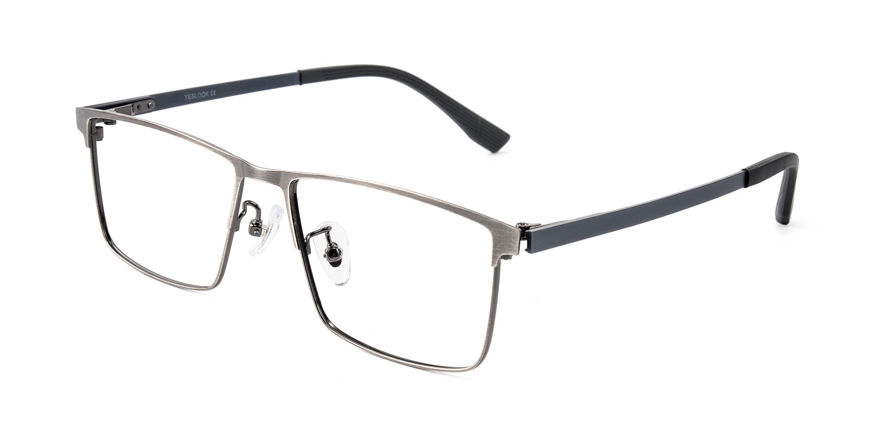 Angle of Leeth in Brushed Silver with Clear Eyeglass Lenses